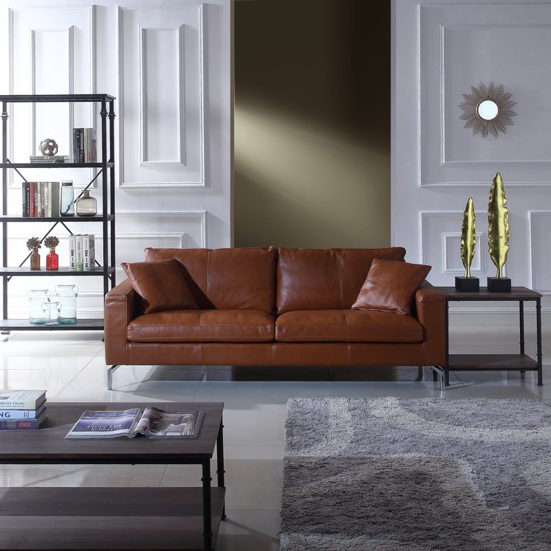 Nyyear Mid Century Modern Plush Top Grain Leather Sofa & Reviews